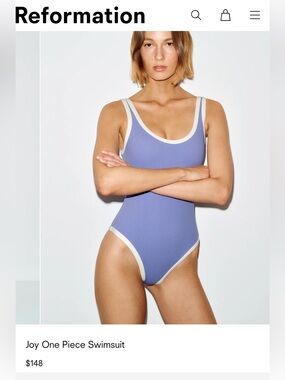 Reformation Piece Swimsuit - Light Blue with White Trim